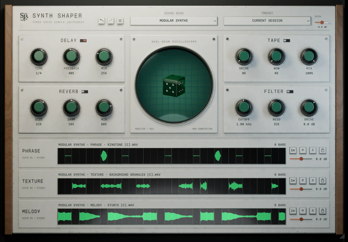 White and walnut Synth Shaper skin